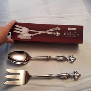 Silver Fleur De Lis Salad Server Set